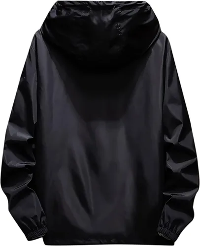 Vista 4 de Chaqueta impermeable ligera para hombre, rompevientos, informal, reflectante, con cremallera, con capucha, M-7XL