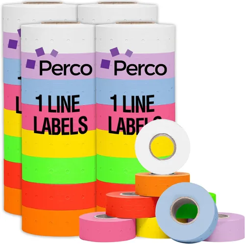 Vista 22 de Etiquetas azules Perco de 1 línea - 8 rollos, 1 funda, 8,000 etiquetas en blanco para pistolas de precio y fecha de 1 línea Perco - Fabricadas