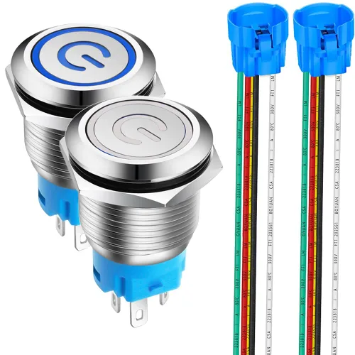 Vista 7 de Gebildet Interruptor de botón de enclavamiento de 19 mm, 12V-24V/5A, de acero inoxidable, con símbolo de alimentación, LED 1NO1NC SPDT ON Off negro