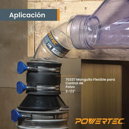 Vista 4 de POWERTEC 70402 Reductor de cono de manguera de 4 a 2-1/2 pulgadas y manguito flexible de control de polvo de 2-1/2 pulgadas con abrazaderas