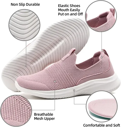 Vista 5 de TIOSEBON Tenis para caminar para mujer, tenis de punto sin cordones, cómodos tenis de malla