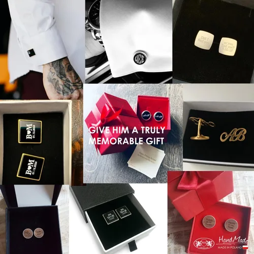 Vista 8 de Gemelos dorados con monograma para hombre - Gemelos personalizados para hombres - Gemelos con monograma - Regalo personalizado para el primer