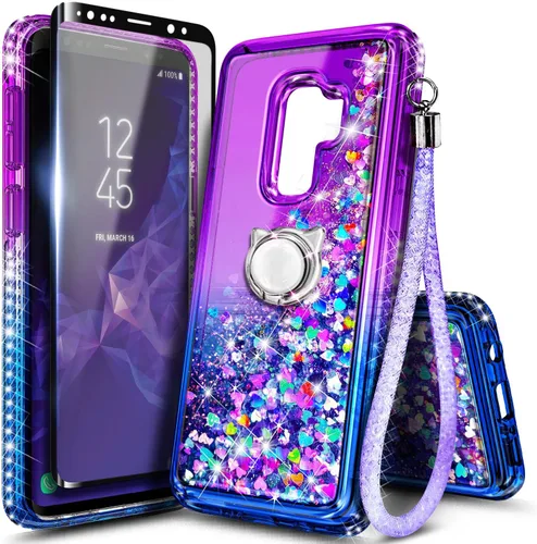 Vista 94 de NGB - Funda para teléfono Samsung Galaxy S9, color aguamarina/morado, bonita funda con purpurina líquida para mujeres y niñas, con protector
