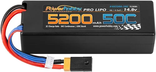 Vista 5 de Powerhobby 4s 5200mah 50c Lipo Battery W XT60 Plug Estuche rígido + adaptador