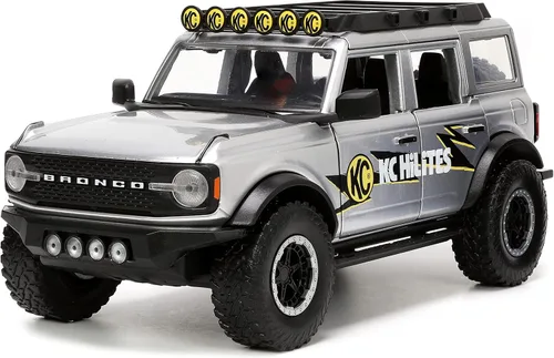Vista 2 de Jada Toys Just Trucks 1:24 2021 Ford Bronco - Coche fundido a presión gris con estante para neumáticos, juguetes para niños y adultos
