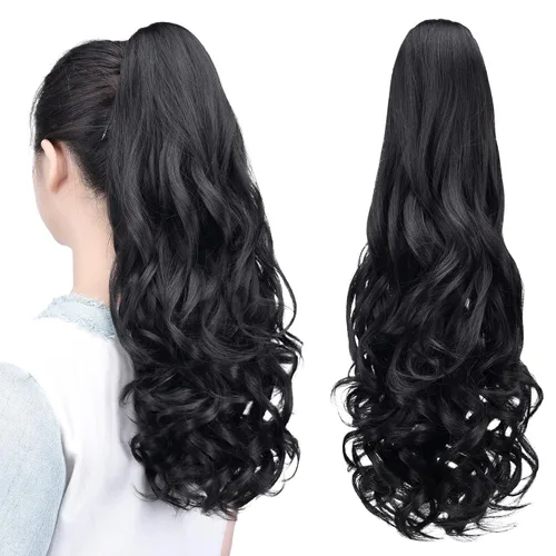 Vista 61 de Extensiones de cola de caballo, extensiones de cabello de cola de caballo con clip de garra marrón oscuro para mujer, pieza de cabello rizado