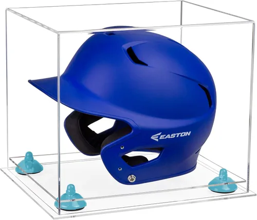 Vista 132 de Better Display Cases Vitrina acrílica para casco de bateo de béisbol con espejo, elevadores rosados, montaje en pared y base de espejo (V22/A012)