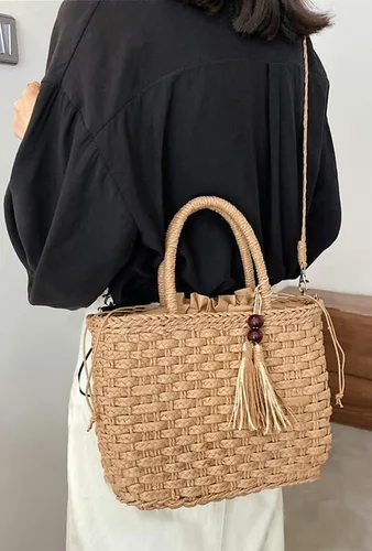 Vista 4 de Caistre Handwoven Straw Bag for Women Lightweight Shopping Tote Handbag Purse Boho Bag