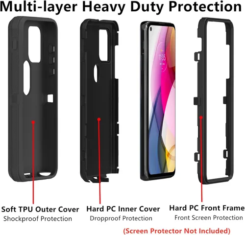 Vista 2 de Funda protectora resistente para Motorola Moto G Stylus 2021, a prueba de golpes, a prueba de polvo, 3 en 1, para Moto G Stylus 5G 2021 (negro)