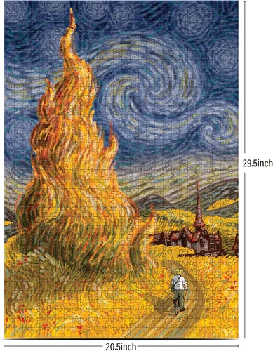 Vista 3 de Antelope Rompecabezas de 1000 piezas para adultos, rompecabezas de Van Gogh por la artista Alireza Karimi Moghaddam, papel, otoño en Arles, 29.5 x