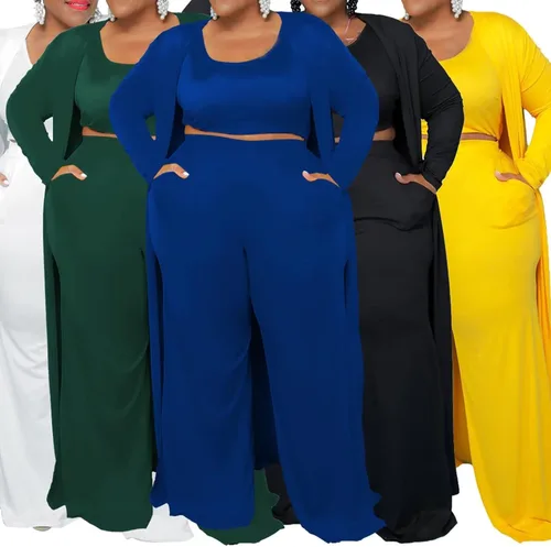 Vista 6 de Conjunto de 3 piezas para mujer de talla grande y pantalones largos de pierna ancha