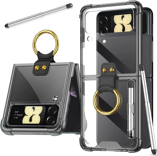 Vista 8 de Miimall Funda compatible con Samsung Galaxy Z Flip 4 2022 con bolígrafo, funda ultradelgada Flip 4 con soporte para anillo, TPU suave + PC, a prueba