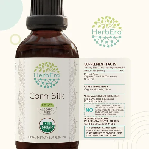 Vista 5 de Corn Silk B60 USDA - Tintura orgánica Extracto sin alcohol, gotas de hierbas de alta potencia Seda de maíz orgánica certificada (Zea Mays) Seda