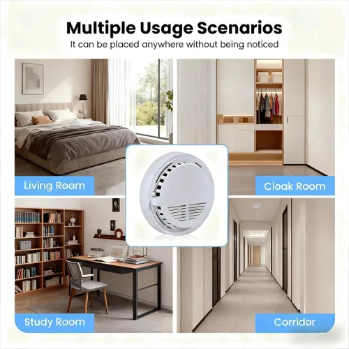 Vista 8 de Detector de humo manual de cámara oculta – Gran angular de 150°, detección de movimiento, visión nocturna, 5000mAh y 2.4G WiFi hecho a mano, ideal