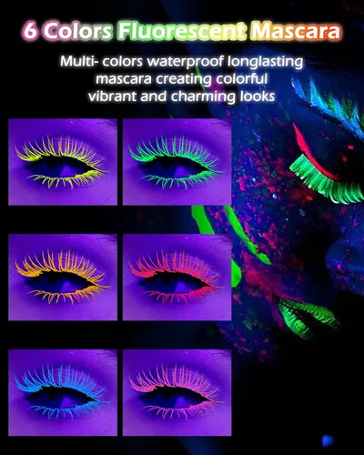 Vista 3 de Máscara de pestañas de color con brillo UV, volumen y longitud, 3 unidades, amarillo, verde, naranja, resistente al agua, para pestañas, rizado
