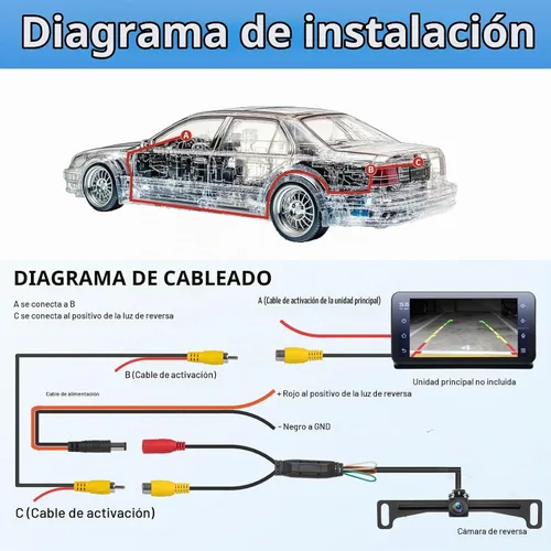 Vista 8 de AHD 1080P - Cámara de respaldo para matrícula, 170 grados, gran angular, visión nocturna, carcasa de metal, línea de guía de encendido/apagado