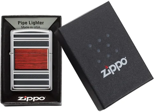 Vista 6 de Zippo Encendedor de Bolsillo para Pipa de Cromo Altamente Pulido con Veta de Madera