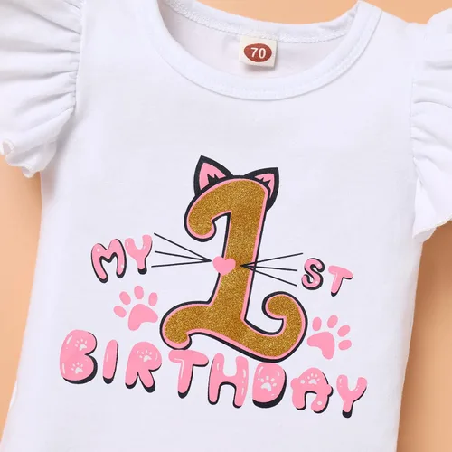 Vista 4 de IDOPIP Duck Cat 1st Birthday Outfit for Baby Girls Flutter Sleeve Romper Tutu Skirt Headband Cake Smash Party Dress Clothes