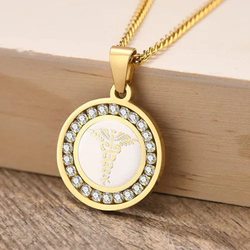 Vista 124 de VNOX Collar con colgante personalizado de acero inoxidable con grabado personalizado para identificación de alerta médica de emergencia para hombres