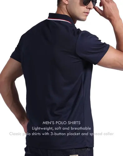 Vista 4 de Paquete de 5 camisas polo para hombre, secado rápido, manga corta, camisa de golf, piqué, jersey de ajuste regular