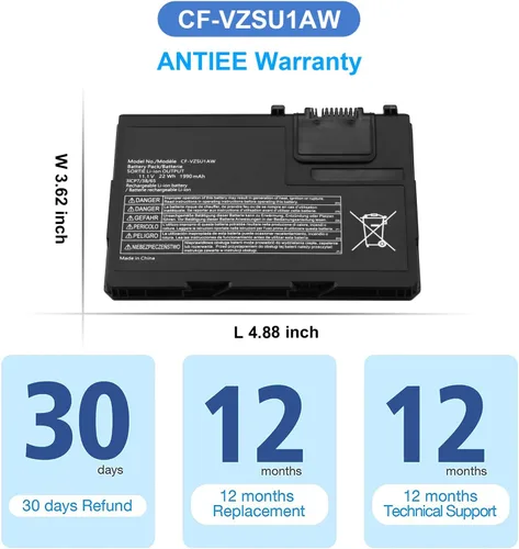 Vista 7 de ANTIEE CF-VZSU1AW - Batería de repuesto para Panasonic Toughbook CF-33, Toughbook CF-33AEHFATG, Toughbook CF-33AEQGATG, Toughbook CF-33mk1 Series