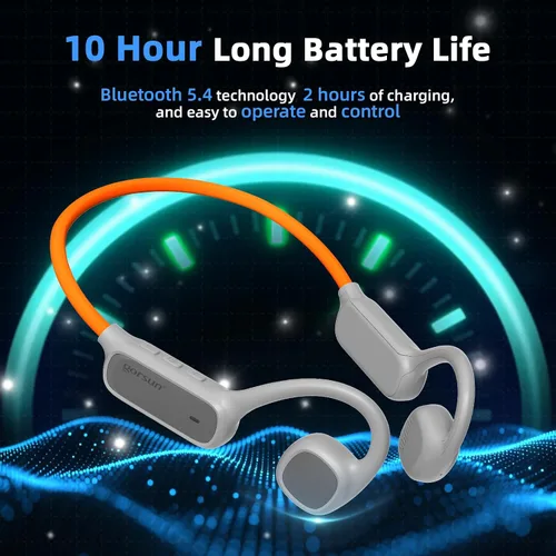 Vista 11 de vinamass Auriculares de Oreja Abierta, Auriculares de Conducción de Aire Bluetooth 5.4, Auriculares Inalámbricos con Cordón de Baliza LED, 10H