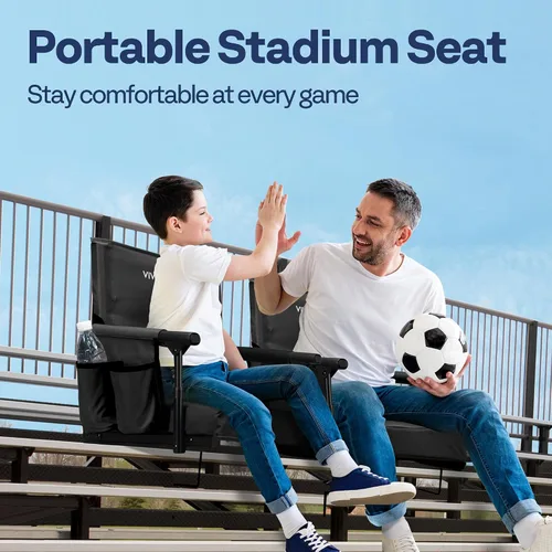 Vista 2 de VIVOHOME Stadium Seats with Back Support, Bleacher Chair for Sports Events Foldable, Easy To Carry, Adjustable Length Shoulder Strap, Two Cup