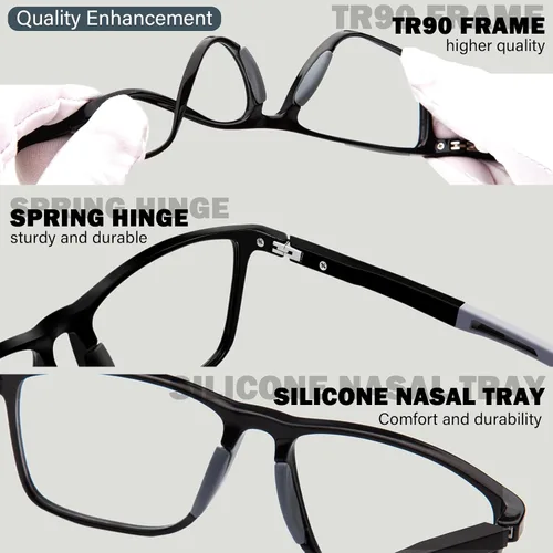 Vista 2 de Paquete de 2 lentes de lectura para hombres, lectores de estilo deportivo con bloqueo de luz azul y filtro antideslumbrante, lentes ligeras