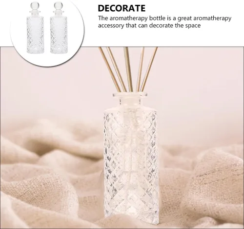 Vista 4 de Healifty 2 botellas difusoras de vidrio de 5.1 fl oz/5 onzas, botellas decorativas con tapas, tarros de aceite esencial, recipientes de perfume