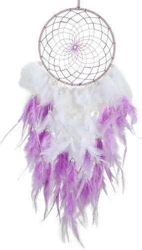 Vista 9 de Atrapasueños marrones, plumas de pollo con perla de cristal, atrapasueños hecho a mano para dormitorio, atrapasueños para niñas, atrapasueños