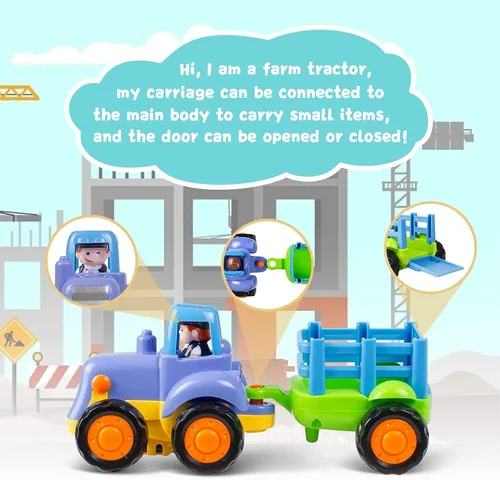 Vista 3 de Juego de tractor, excavadora, camión mezclador y volcador de fricción Push and Go de Huile, para bebés y niños