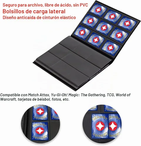 Vista 5 de GEAoffice Carpeta de tarjetas, 9 bolsillos, carpeta de álbum de tarjetas intercambiables, carpeta de bolsillo de carga lateral 360 para tarjetas