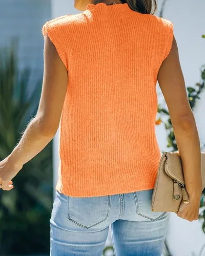Vista 3 de Suéter de punto con cuello alto falso para mujer, sin mangas, casual, moderno, acanalado, sin botones, para verano