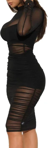 Vista 3 de Sprifloral - Vestido largo sexi y entallado para mujer diseño de manga larga cuello alto colorido de malla transparente