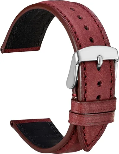 Vista 11 de WOCCI Correa de reloj de cuero Nubuck de 0.551 in con hebilla de acero inoxidable dorado, correa de repuesto (negro)