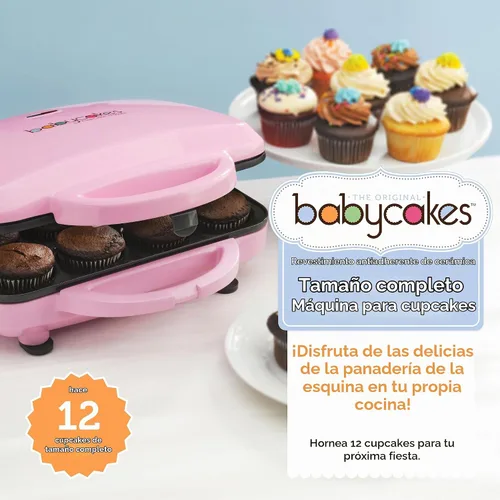 Vista 2 de Babycakes Máquina para Hacer 12 Cupcakes de Tamaño Completo - Electrodoméstico de Cocina con Revestimiento Antiadherente y Mango con Pestillo
