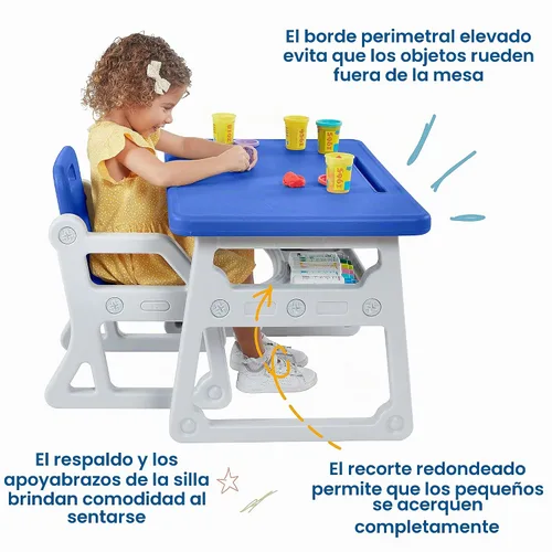 Vista 4 de ECR4Kids Escritorio y Silla Plus para Niños, Muebles para Niños, Azul/Gris Claro, 2 Piezas