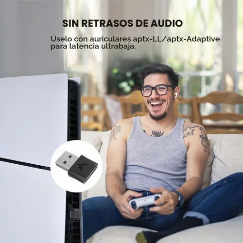 Vista 2 de Avantree DG80-Gaming - Adaptador Dongle USB Bluetooth 5.3 para PS5 y Consolas de Juegos, con aptX-Adaptive y Baja Latencia, Transmisor de Audio