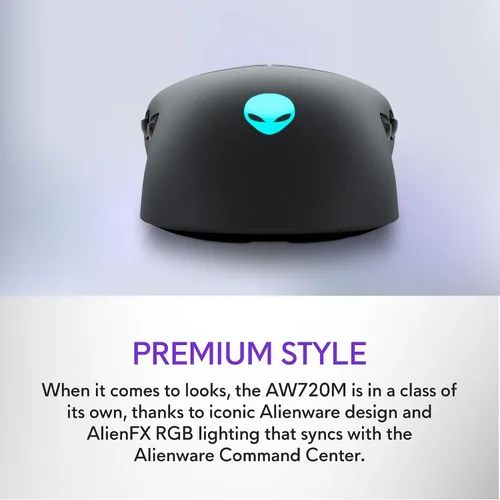 Vista 6 de Alienware AW720M - Mouse inalámbrico para juegos de tres modos - 2.4 GHz inalámbrico, Bluetooth 5.1, 26.000 DPI, 8 botones totalmente programables