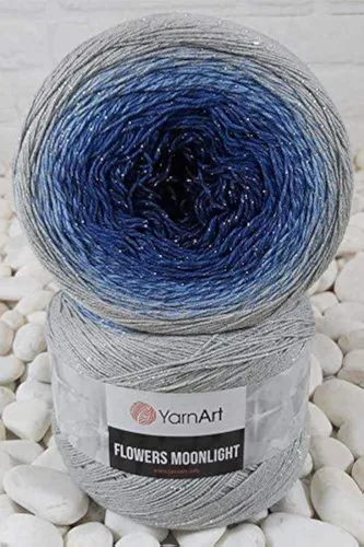 Vista 13 de YarnArt Flowers Moonlight - Hilo de algodón con purpurina, suave, ganchillo arcoíris, tejido a mano de lúrex metálico, pastel plateado, algodón