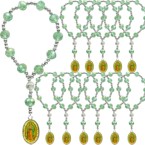 Vista 11 de Pulsera religiosa de cristal, 12 pulseras de Nuestra Señora de Guadalupe para Primera Comunión Bautizo Favor