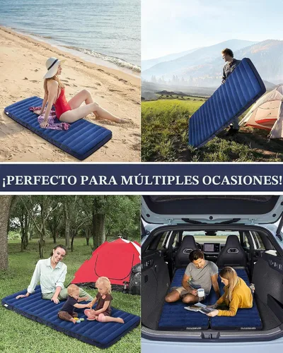 Vista 8 de Colchoneta inflable para acampar, colchón portátil de aire individual, color azul