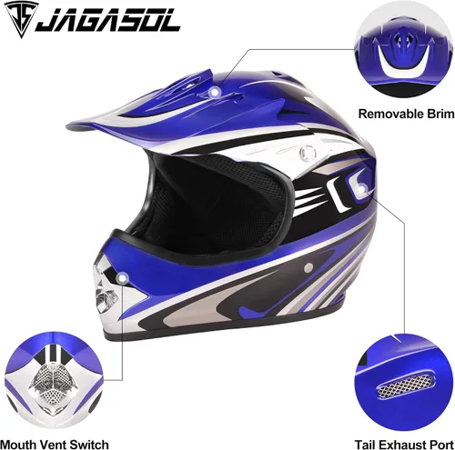 Vista 2 de JAGASOL - Cascos de motocross DOT para niños de 8 a 14 años, cascos de bicicleta de calle, todoterreno, bicicleta de cross para niños, BMX, MX