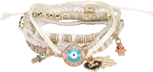 Vista 7 de Budsmile Pulseras bohemias de cuentas elásticas para mujeres y niñas, juego de pulseras apilables en múltiples capas, dijes multicolor hechos a