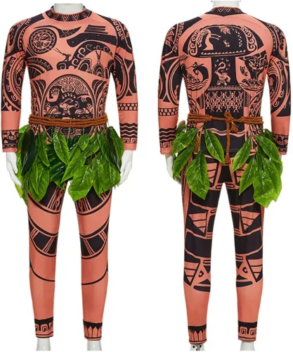 Vista 3 de LIFEPATH88 Maui Tattoo T-ShirtPants Halloween Cosplay Disfraz Adulto para Hombres y Mujeres Conjunto de peluca