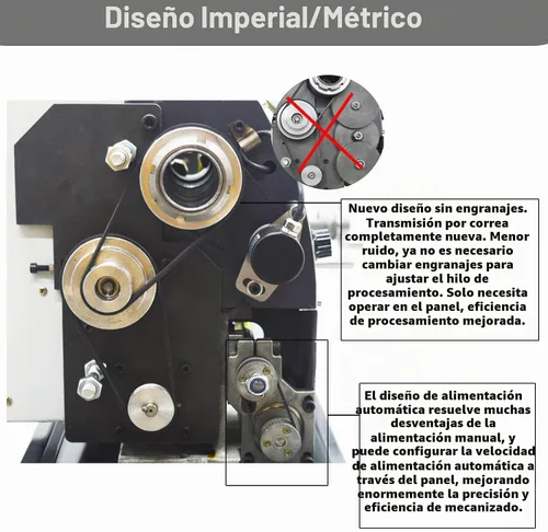 Vista 4 de INTSUPERMAI Mini torno de metal de 8 x 16 pulgadas / torno de sobremesa métrico electrónico sin engranajes automático cambio de métrico/pulgadas