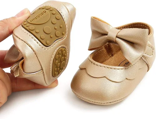 Vista 3 de Zapatos de bebé de primera calidad para niña, zapatos planos para caminar, suela suave, zapatos de princesa Mary Jane, zapatos de vestir de boda