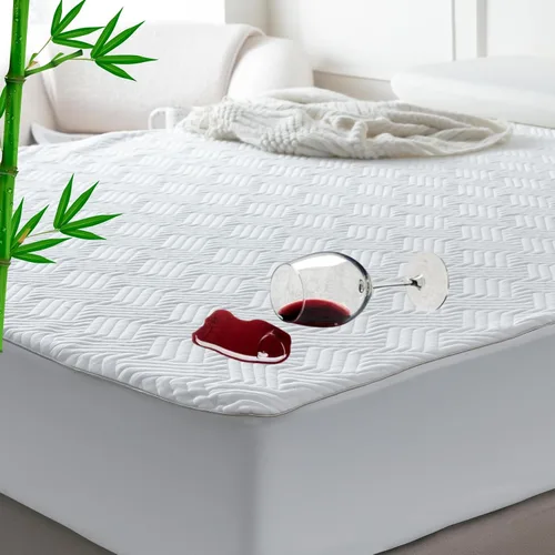 Vista 7 de Protector de colchón impermeable de 5 lados, viscosa de bambú suave, refrescante y transpirable, bolsillo profundo para camas de hasta 18 pulgadas