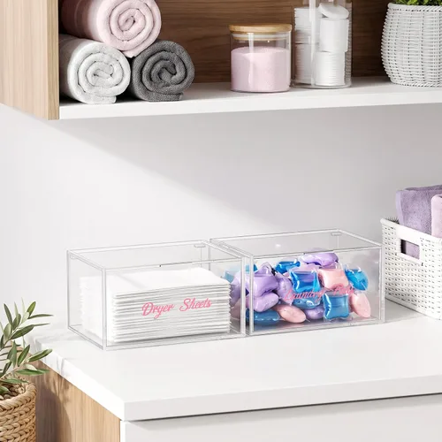 Vista 4 de Contenedor de hojas de acrílico para secadora para lavandería, dispensador de hojas de secadora con tapa para organización y decoración