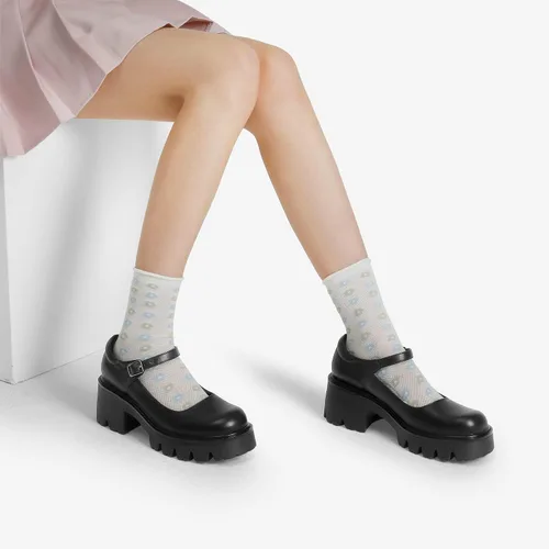 Vista 5 de DREAM PAIRS Zapatos Mary Janes para mujer con plataforma, tacón bajo, tacón grueso, punta redonda, correa de tobillo, zapatos Oxfords